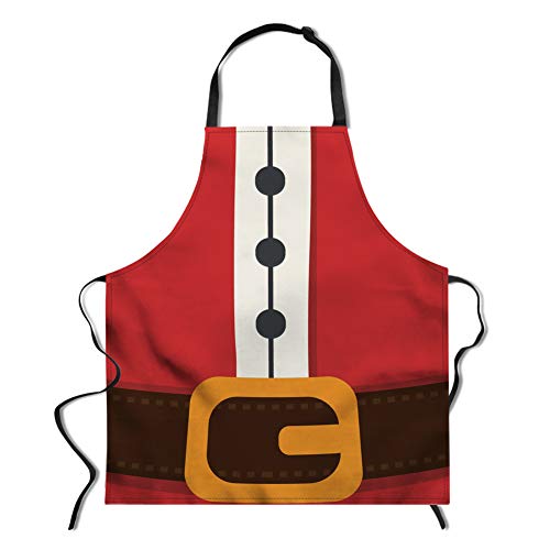 Doginthehole Christmas Apron Stylish Bib With Adjustable Neck Strap And Extra Long Ties Washable Durable Xmas Santa Claus Belt Printed Red Apron cover