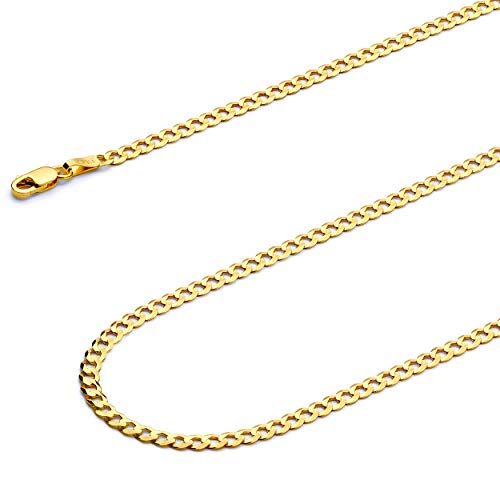 The World Jewelry Center 14K Real Yellow Gold Solid 2.5Mm Cuban Concave Curb Chain Necklace With Lobster Claw Clasp - 18" #TOP1