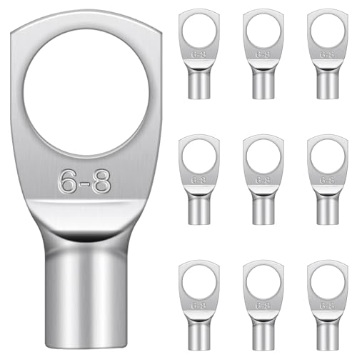 Image of Hanibos Cable Lugs M8, Tinned Copper 6mm² Ring Crimp Terminals 10 Pcs