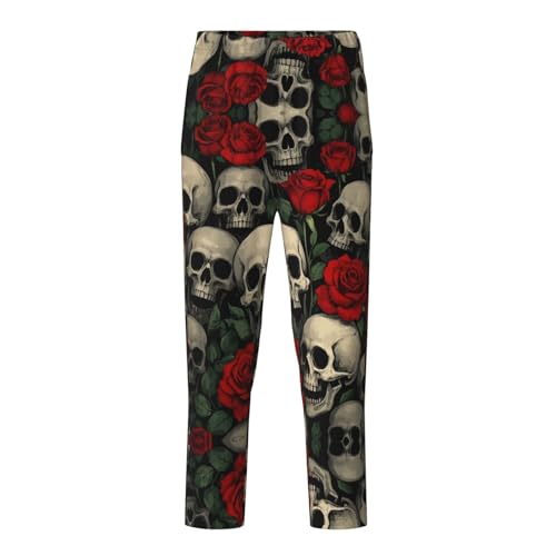 Pajama Pants Pajama Bottoms with Elastic Waistband Sleepwear Lounge Pants, Skull Rose Flowers
