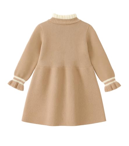 Image of Bold N Elegant Girls Winter Woolen Sweater Dress with Ruffles & Bow | Full Sleeve Woolen Warm Dress for Infant Toddler Baby Girls