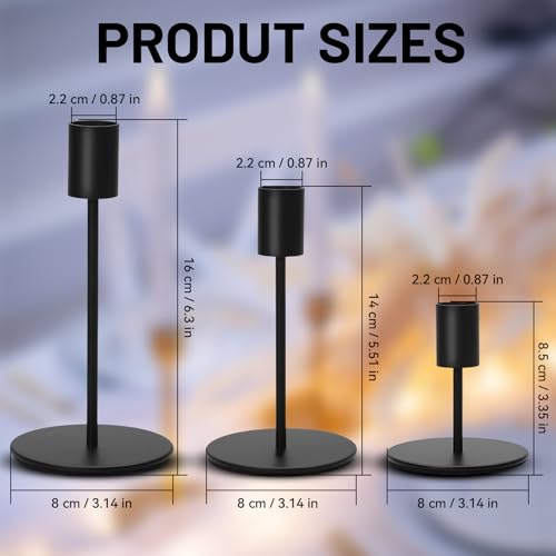 Miniatura 2 de Juego De 3 Candelabros Negros Minimalistas De Metal Portavelas Modernos Estables Para Velas Largas Decoración De Mesa Para Hogar Bodas Y Navidad