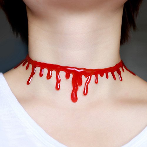 Theme Party Ladies Supplies Halloween Party Horror Blood Drip Slit Throat Necklace Bleeding Red Adjustable 8''~15'' #TOP7