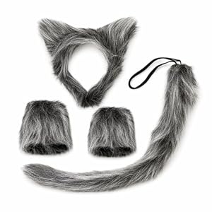 SongBuydn Wolf Kostüm Set, 3-teilig mit Ohren, Handschuhen und Schwanz