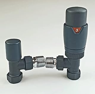 Greenedhouse Oslo Anthracite TRV Angled Designer TRV Thermostatic Radiator & Towel Rail Valve Radiator Towel Heater Valve, 1/2'' - 15mm