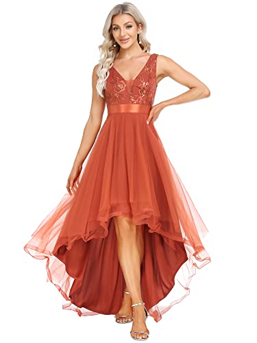 Amazon.com: Ever-Pretty Women's V Neck Pleated Waist Short Sleeve Wedding  Guest Dress Chiffon Bridesmaid Dresses Burnt Orange US04 : Clothing, Shoes  & Jewelry