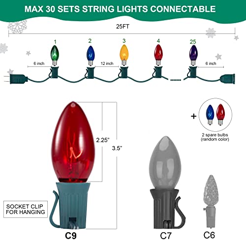 Niosta C9 Christmas String Lights, C9 Incandescent Light For Holiday Xmas Christmas Bistro Roofline Prom Wedding Party Decor, Multicolor #TOP1