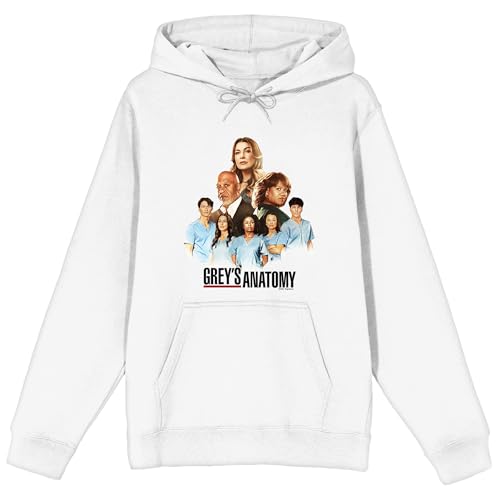 Bioworld Grey's Anatomy Characters & Logo Adult White Long Sleeve Hooded Sweatshirt