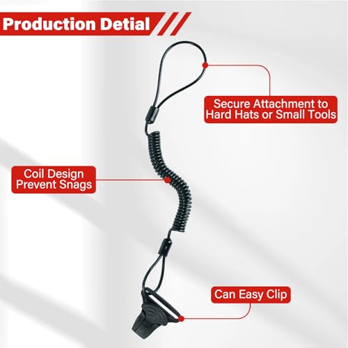 Image of MELOTOUGH Coiled Lanyard,Hard Hat Lanyard w /Clamp End,No Snag Design for Hard Hat,Tools,Small Valuables,Load Cap 2lbs,3Pcs