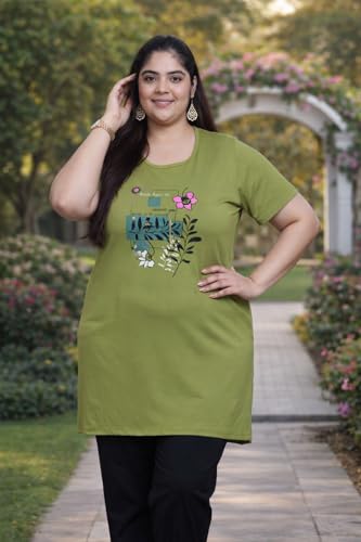 Image of RYSH Women's Printed Cotton Plus Size Longline T-Shirt with Pockets | Cotton fabric - soft longline T-shirt with easy plus-size fit