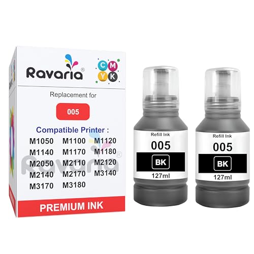 Image of 005 Black Ink for Epson M1050 M1100 M1120 M1140 M1170 M1180 M2050 M2110 M2120 M2140 M2170 M3140 M3170 M3180 (005 Black Ink 2 Pcs Pack)