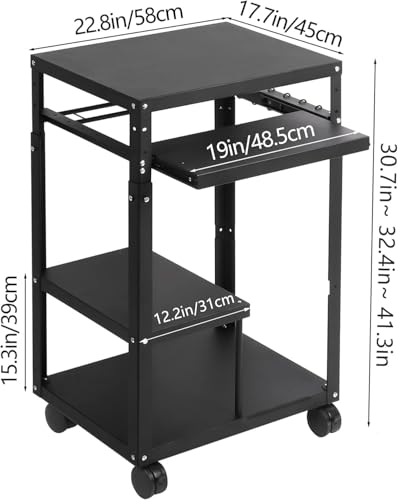 YAGEANNL Rolling AV Cart Stand with Keyboard Tray, Height Adjustable Presentation Cart Metal Media Cart with Wheels for Video Projector, Mobile Workstation for School Classroom Office  - Thumbnail 4