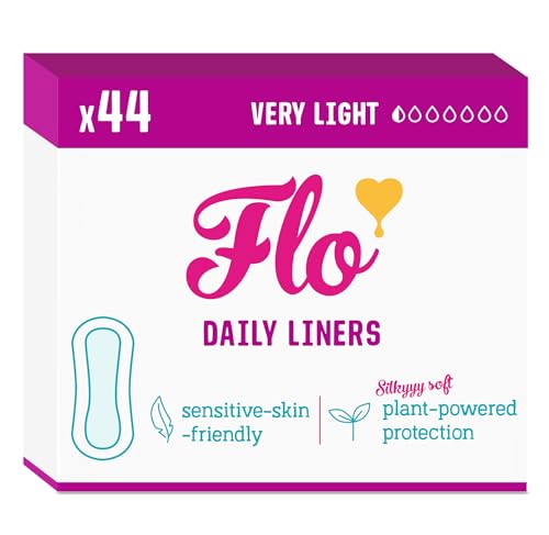 Image of Flo - Daily Liners (44 Pack) - Organic Bamboo Panty Liners for Women - Very Light Flow - Wrapped, Ultra-Thin - Absorbent, Soft & Breathable - Fragrance Free - Vegan & Cruelty Free