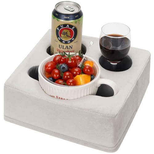 G GOOD GAIN Couch Cup Holder Pillow, Spill-Proof Sofa Drink Cup Holder & Multi-Use Organizer for Sofa, Bed, Car, Beach - Holds Mugs, Phone, Snacks, Remote Control, KeepTemp Design (Silvergrey)