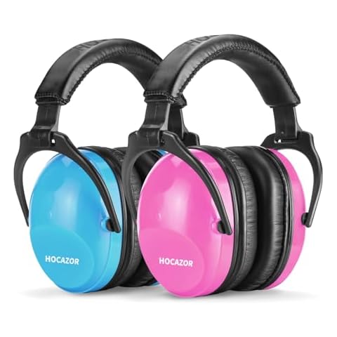 Hocazor 2 Pack HZ015 Kids Ear Protection Safety Earmuffs Durable Noise Cancelling Headphones, pink+blue Cover