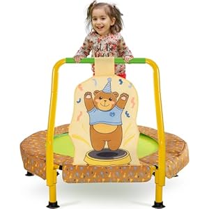 WMK 36inch Indoor Mini Toddler Trampoline for Kids Ages 3-10, 3ft Foldable Small Trampoline with Adjustable Handle Bar, Sturdy Frame & Padded Frame Cover, Yellow