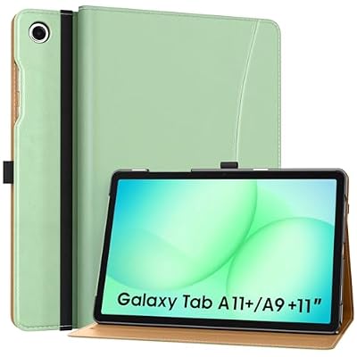 MoKo Case for Samsung Galaxy Tab A11+/ A11 Plus/ A9+/ A9 Plus 11-Inch 2026/2024, PU Leather Multi-Angle Folio Stand Cover with Hand Strap, Pocket, Auto Wake/Sleep, Green