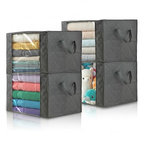 JIVAL19*22 Cajas Almacenaje Ropa 90L Pack 3 Cajas Organizadoras Bajo Cama y Armario Tela 3 Capas Asas Reforzadas Ventana Transparente