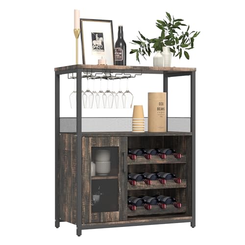 Garvee Weinschrank Weinregal Industrial Barschrank mit Verstellbarem Weinregal und Glashalter Getränkeaufbewahrung Weinbarschrank für Küche Esszimmer Wohnzimmer 70x35x92 cm Dunkelgrau