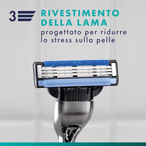 Gillette Mach3 Regolabarba Uomo, Lame Rasoio a Mano Libera, 1 Manico e 6 Lamette da Barba da 3 Lame, Facile Risciacquo, con Gel Lubrificante, Fino a 15 Rasature con 1 Testina, Gillette Mach 3 - Immagine 3