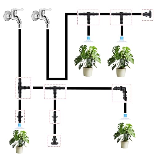 Ruibapa 220Pcs Barbed Connectors Irrigation Fittings Kit,Irrigation Connector for 1/4\" Tubing Garden Lawn Irrigation,End Plug,Barbs,Straight Barbs,Single Barbs,4-Way Coupling,Tees