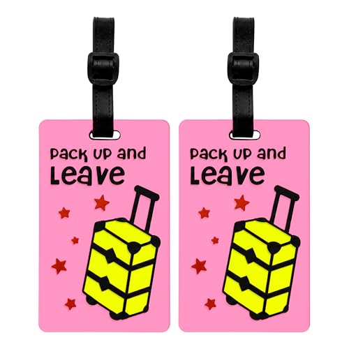 Image of Storite Pack of 2 Luggage Tags with Black Silicon Strap (Light Pink)