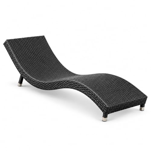 Image of Outdoor Wicker Chaise Lounge, Sun Lounger for Garden, Terrace, Poolside & Patio, Lounge Chair for Sunbathing, Reading & Relaxation (Black)