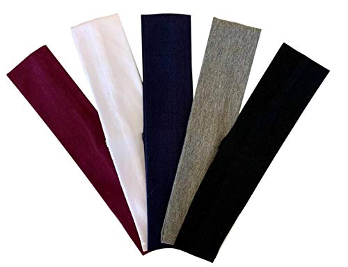 Stretchy Headband 2 Inch Wide Set of 5 Cotton Headbands By Funny Girl Designs (Earth Tones)