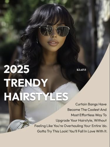 Image of KLAIYI Fluffy Body Wave Curtain Bang Wig Bye Bye Knots Glueless Pre Cut 7x5 Lace Front Wigs Human Hair Loose Wave Pre Bleached Pre Plucked Pre Everything 3S Easy to Wear and Go Wig 180% Density 22Inch