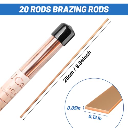 Image of 20 Sticks BCuP-2 Copper Brazing Rods Phosphor Alloy Welding Rods 0.050 inch x 1 /8 inch x 10 inchBrazing Rods for Air Conditioner Refrigerators Pipe