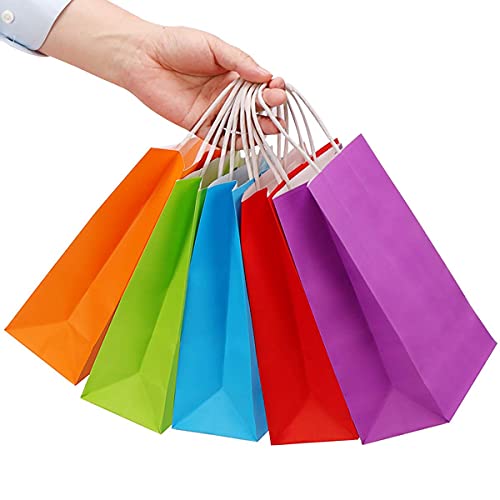 20 Pack Party Favor Bags Colorful Kraft Paper Goodie Bags With Handle For Kids Birthday #TOP1