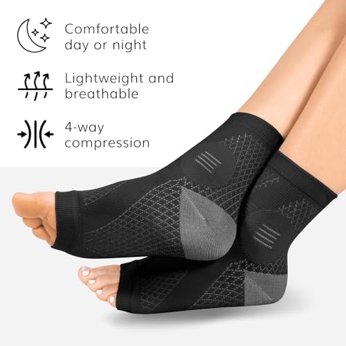 Image of BraceAbility Neuropathy Socks (3 Pairs) - Multipack Peripheral Compression Diabetic Toeless Foot Sleeves for Nerve Damage in Feet, Ankle Gout, Plantar Fasciitis Relief for Men and Women (XL - Black)