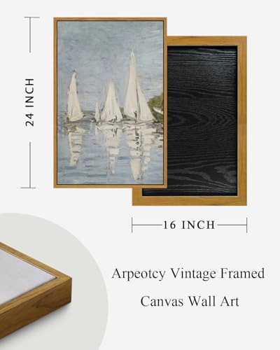 Image of ARPEOTCY Vintage Framed Canvas Wall Art, 16x24inch, Farmhouse Sailboat Large Wall Decor, Nautical Lake Art Prints Home Decorations, Seascape Hanging Paintings for Living Room Bedroom Office Decor