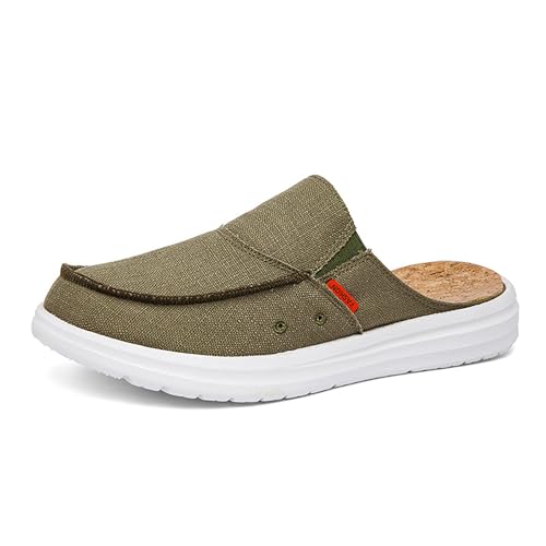 Men's Canvas Round Toe Platform Mules Casual Breathable Backless Slip Onsoft Lightweight Loafers Summer Outdoor Comfort Non-Slip Walking Driving Shoes