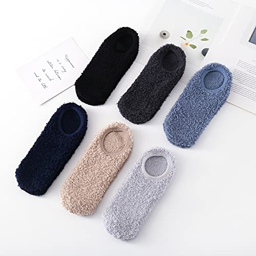 Beauttable 6 Womens Fluffy Fuzzy Grip Slipper Warm Soft Anti-Skid Cozy Socks (Khaki/Dark Grey/Grey/Navy/Blue/Black 6-Pairs) #TOP1