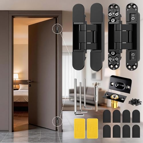 6inch Hidden Door Hinge Concealed Hinges Hidden Door Hardware kit Invisible Door Silent 180 Degree Swing Hinge 3-Way Adjustable Butt 6 x 2.5 x 1inch (Black 6 inches)