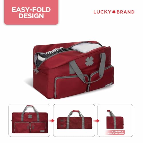 Image of Lucky Brand Unisex Adult Large Duffle Adjustable Shoulder Strap Foldable Overnight Weekender Bag, Winery, 65L, Sports