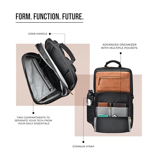 Gear Double Decker 31L Large Water Resistant Faux Leather Anti-Theft 5 Compartment Backpack/Laptop Bag/Office Bag for Men/Women (Navy-Tan) - Image 6