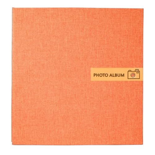SONXUACU Fotoalbum Geschenk 16 Zoll Fotoalbum Kapazität Liebhaber Laminierung Geburtstag for großes Foto Leinen einfaches Album Familie Hochzeit selbstklebend Fotoalben(Orange)
