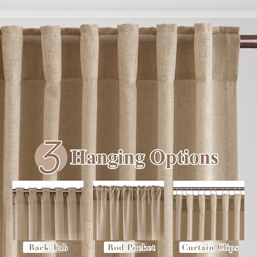 Image of Joywell Extra Long Linen Curtains 120 Inches Long for Living Room Sand