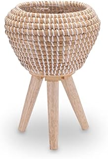 Decorasian Seagrass Flower Pot with Integrated Stand, Braided Planter, Pot - 20 cm Diameter