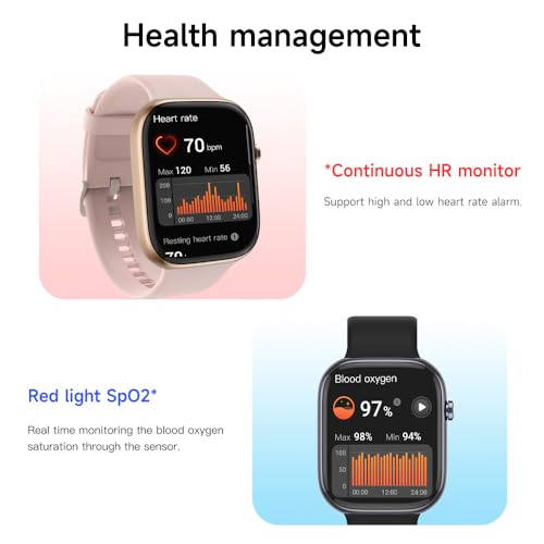 Reloj inteligente de pantalla grande de 1.97 pulgadas para hombres y mujeres, responde SMS, marca/contestar llamadas, reloj inteligente de fitness, ritmo cardíaco, sueño, oxígeno en sangre, monitor de - Imagen 4