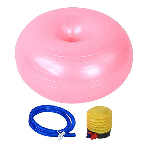 Brrnoo 50 cm dicker, explosionsgeschützter, aufblasbarer Sit-Up-Yoga-Ball aus PVC mit rosa Donut-Form, Gymnastikball