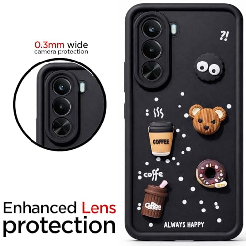 Image of Bintage CASE Cute Fun Taddy Cartoon 3D Ball Bear Milk Cake Coffee Silicon Case Full Body & Camera Protection Back Cover Compatible for Realme P4x 5G - Black