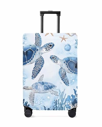 Blue Sea Turtles Travel Luggage Cover, Oceans Corals Anti-scratch Travel Suitcase Protector Covers, Washable Elastic Baggage Covers Fit 22-25 Inch Carry on Luggage