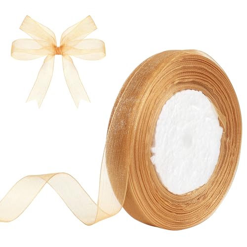 Partyeah Gold Sheer Organza Ribbon,5/8 Inch x 50 Yards