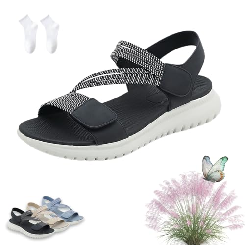 Women's Summer Fisherman Sandals, 2025 New Orthopedic Walking Sandals for Women, Adjustable Ankle Strap Non-Slip Comfortable Casual Dress Flat Hiking Sandal with Arch Support(Black,US 11)