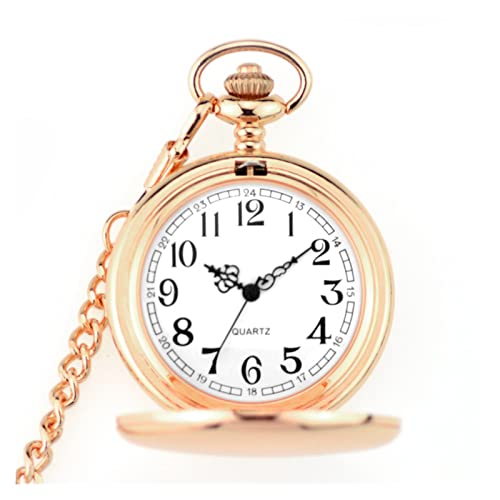 Avotiq Reloj de bolsillo elegante de 37 cm, pulsera de acero liso de cuarzo, reloj de bolsillo vintage con esfera romana grabado, reloj de bolsillo (color: oro rosa) Cover