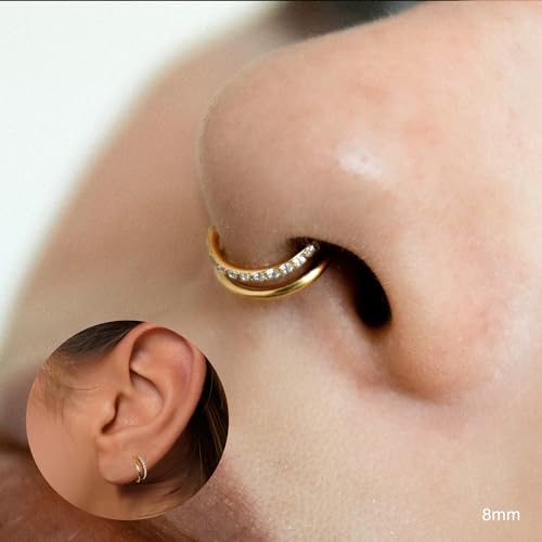 Gold Nose Rings Hoops 316L Surgical Steel Flower Nose Ring Silver Septum Rings 16g Clicker Daith Hinged Piercing Jewelry Gifts 1.2 * 8mm3