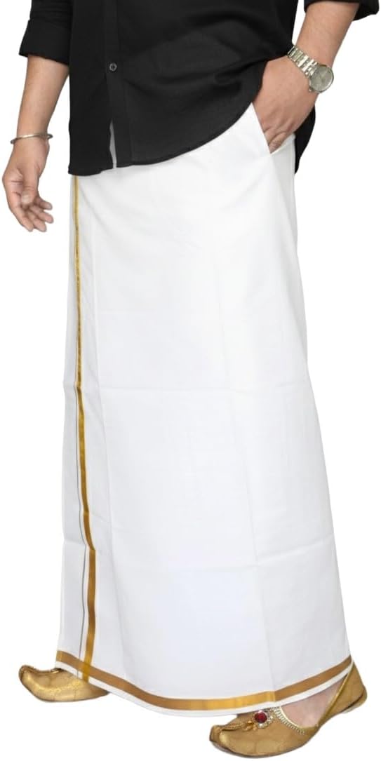 TUNI MANI Men's Cotton Velcro Dhoti/Jari Border Pocket Vesti/Adjustable for all size